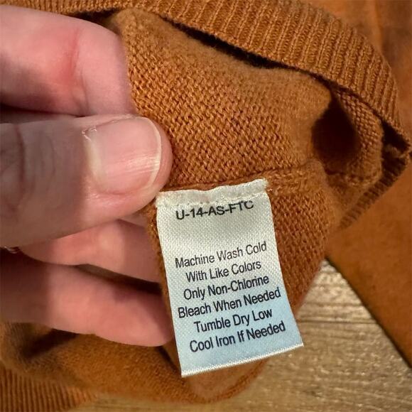 Pronto Uomo XL Burnt Orange V-Neck Sweater Cotton Cashmere Pullover Casual READ - Picture 8 of 11
